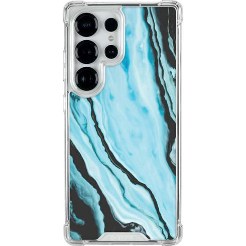 Aqua Blue Marble Ink Galaxy S25 Ultra Clear Case